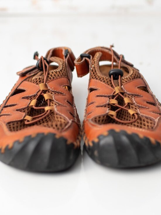 Menico Brown Leather Fisherman Sandals Size 48 Men\'s 15 Hook Loop Outdoor main image 10